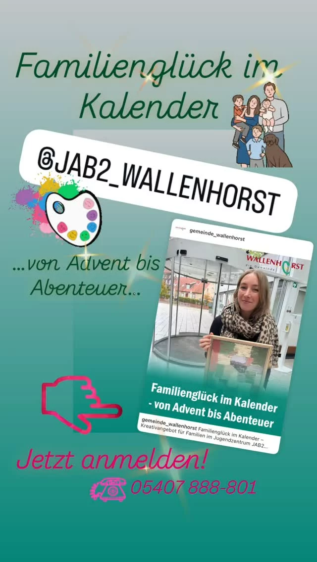 Wallenhorsts Gleichstellungsbeauftragte Leonie Winter und „Das kleine Familienbüro“ des Jugendzentrums JAB2 laden am Sonntag (9. November) um 10.30 Uhr zu einem besonderen Familienangebot ein. Die Veranstaltung richtet sich an Familien, die gemeinsam Zeit verbringen und dabei kreativ werden möchten.

Im Mittelpunkt steht das Gestalten eines Familienkalenders, der als Adventskalender oder Jahresplaner mit gemeinsamen Erlebnissen genutzt werden kann. Die Teilnehmenden erhalten Vorlagen, können sich aber auch ganz frei ausleben. Mit unterschiedlichen Materialien wie Acrylfarben, Glitzer und Stiften können eigene Ideen umgesetzt werden. Besonders spannend: Die Farbe der Kalenderfelder lässt sich später abrubbeln, so dass die darunterliegenden geplanten Erlebnisse oder Überraschungen erst dann zum Vorschein kommen.

Gemeinsame Zeit planen

Ziel des Angebots ist es, Familien anzuregen, ihre gemeinsame Zeit bewusst zu planen und auf kreative Weise besondere Momente für das Jahr beziehungsweise den gewählten Kalenderzeitraum zu sammeln. Darüber hinaus bietet die Veranstaltung Gelegenheit zum Austausch mit anderen Familien in entspannter Atmosphäre bei kleinen Snacks.

Empfohlen wird die Teilnahme für Familien mit Kindern ab sechs Jahren. Aufgrund des Schwierigkeitsgrades sollte mindestens eine erwachsene Bezugsperson pro Familie mitbasteln. Jüngere Geschwisterkinder können nach Ermessen der Eltern ebenfalls teilnehmen. Der Teilnahmebeitrag beträgt fünf Euro pro Kalender und wird vor Ort entrichtet.

Anmeldung erforderlich

Anmeldungen nimmt die Gemeinde Wallenhorst unter Telefon 05407 888-801 bis Donnerstag (6. November) entgegen.

#gemeindewallenhorst #jab2 #jugendzentrumwallenhorst #jugendpflegewallenhorst #kommvorbei #keinelangeweile #jugendzentrumjab2 #familienzeit #kleinesfamilienbüro